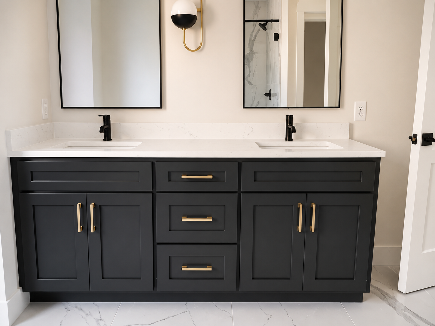 Custom black double bathroom vanity
