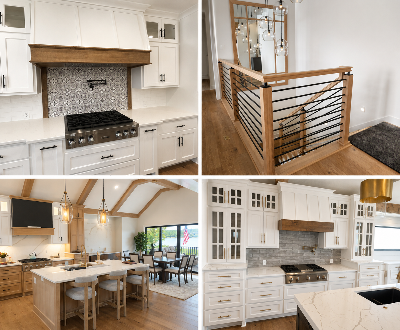 Ott's kitchen, staircase, railing, beam, and custom hood project overview